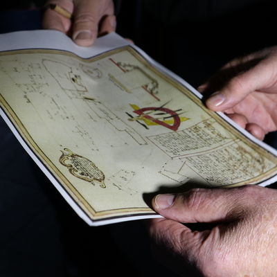 Bild vergr��ern: 1770 angefertigter Plan auf dem Vogtei und Zehntscheune farbig dargestellt wurden aus dem Staatsarchiv Wiesbaden