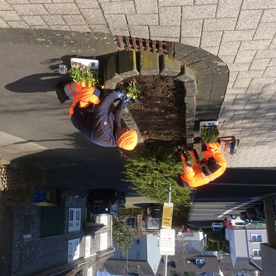 Bild vergr��ern: Mitarbeiter des Bauhofes bepflanzen die Beete in der Nassauischen Stra�e