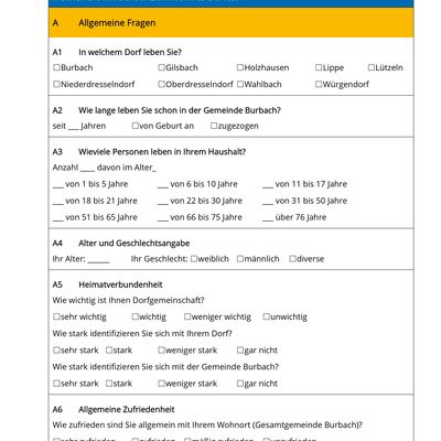 Bild vergr��ern: Der Fragebogen bietet den B�rgerinnen und B�rgern der Gemeinde Burbach die M�glichkeit, sich aktiv in die Weiterentwicklung ihrer D�rfer einzubringen