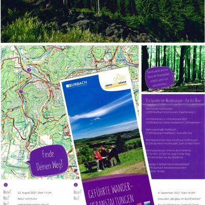 Bild vergr��ern: B�rgermeister Christoph Ewers und Cornelia Oerter von der Tourist-Information Burbach pr�sentieren den neuen Wanderflyer mit neuen Terminen f�r die beliebten Wanderf�hrungen.