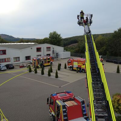 Bild vergr��ern: Auch �ber die Drehleiter wurden bei der �bung Personen 