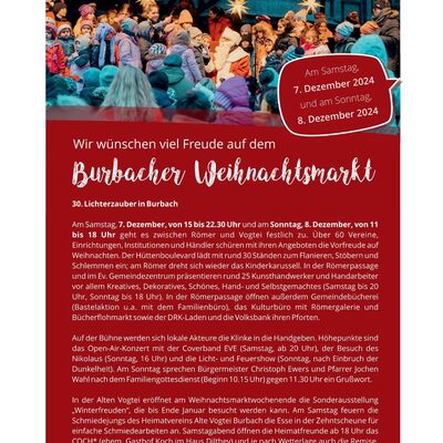 Bild vergr��ern: Das Plakat zum Burbacher Weihnachtsmarkt 2024.