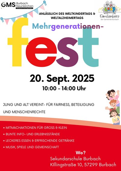 Bild vergr��ern: Mehrgenerationenfest am 20. September 2025, von 10 bis 14 Uhr am Burbacher Schulzentrum, Killingstra�e 10